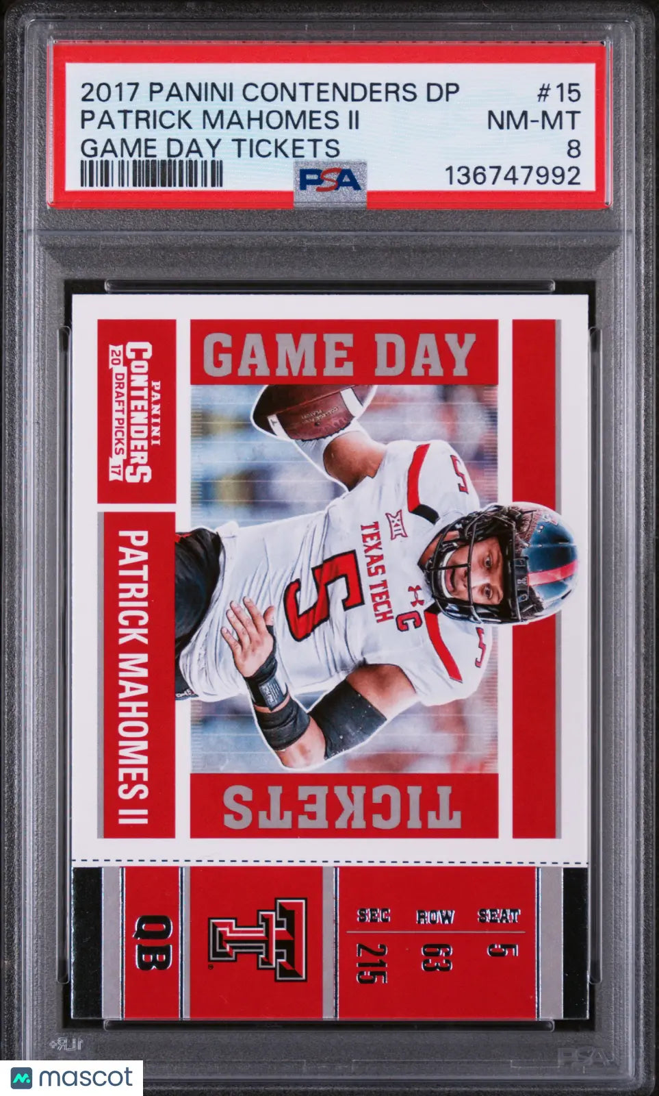 2017 Panini Contenders Draft Picks Game Day Tickets Patrick Mahomes II #15 PSA 8 