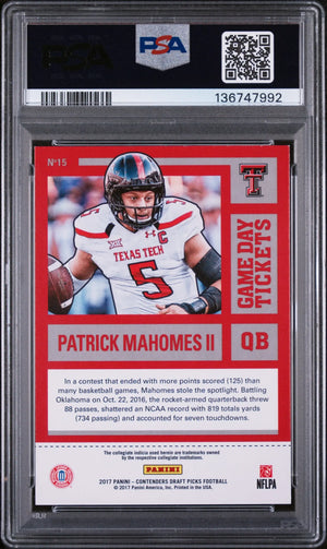 2017 Panini Contenders Draft Picks Game Day Tickets Patrick Mahomes II #15 PSA 8 