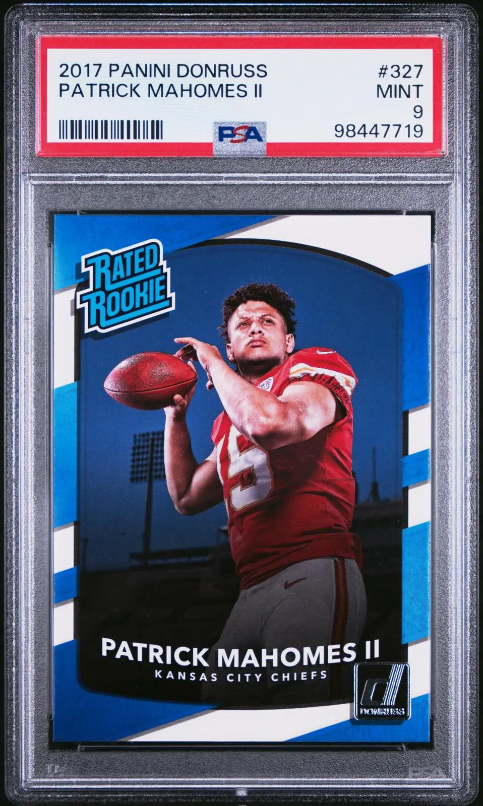 2017 Panini Donruss Football Rated Rookie Patrick Mahomes II RC PSA 9 