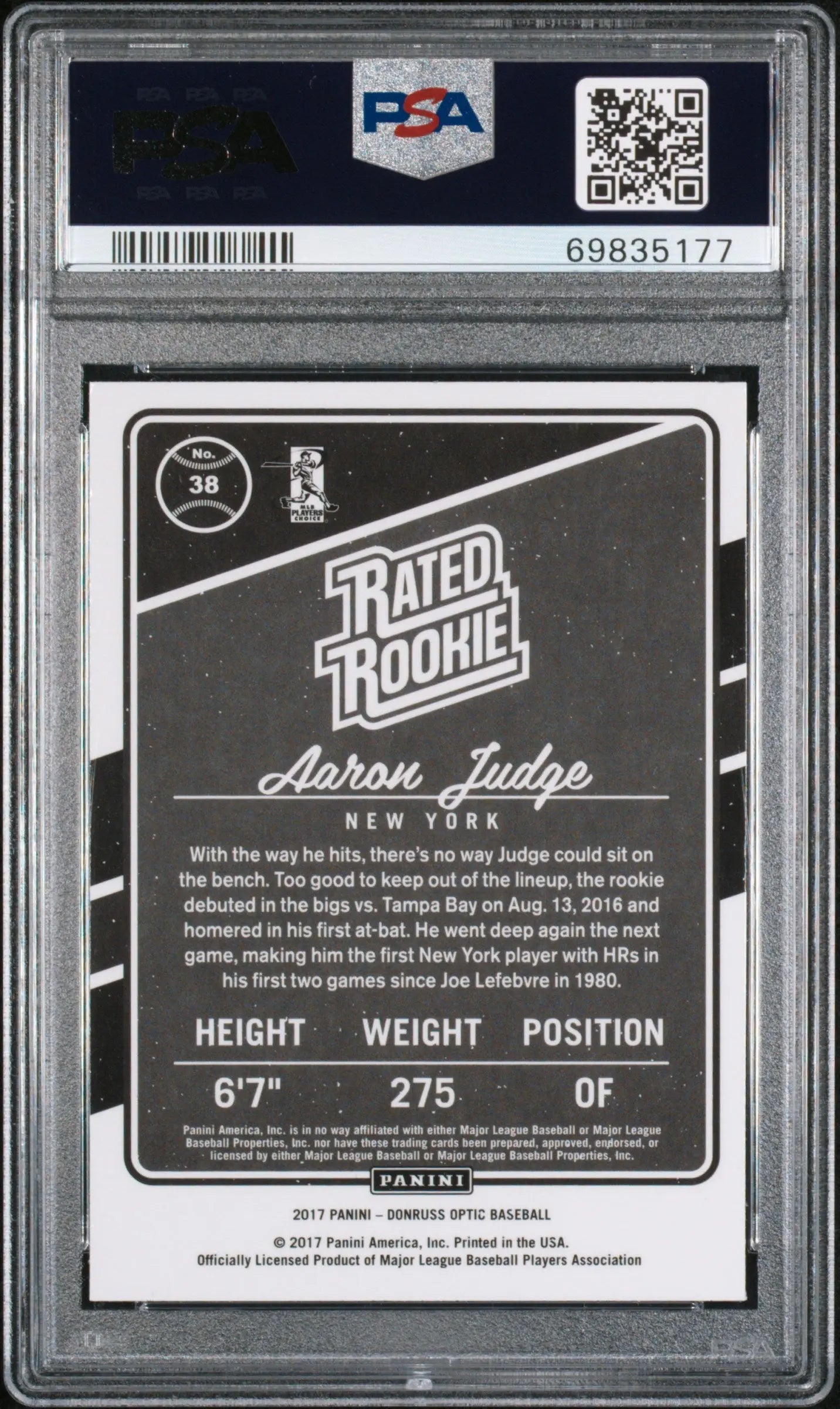 2017 Panini Donruss Optic Aaron Judge #38 PSA 10 