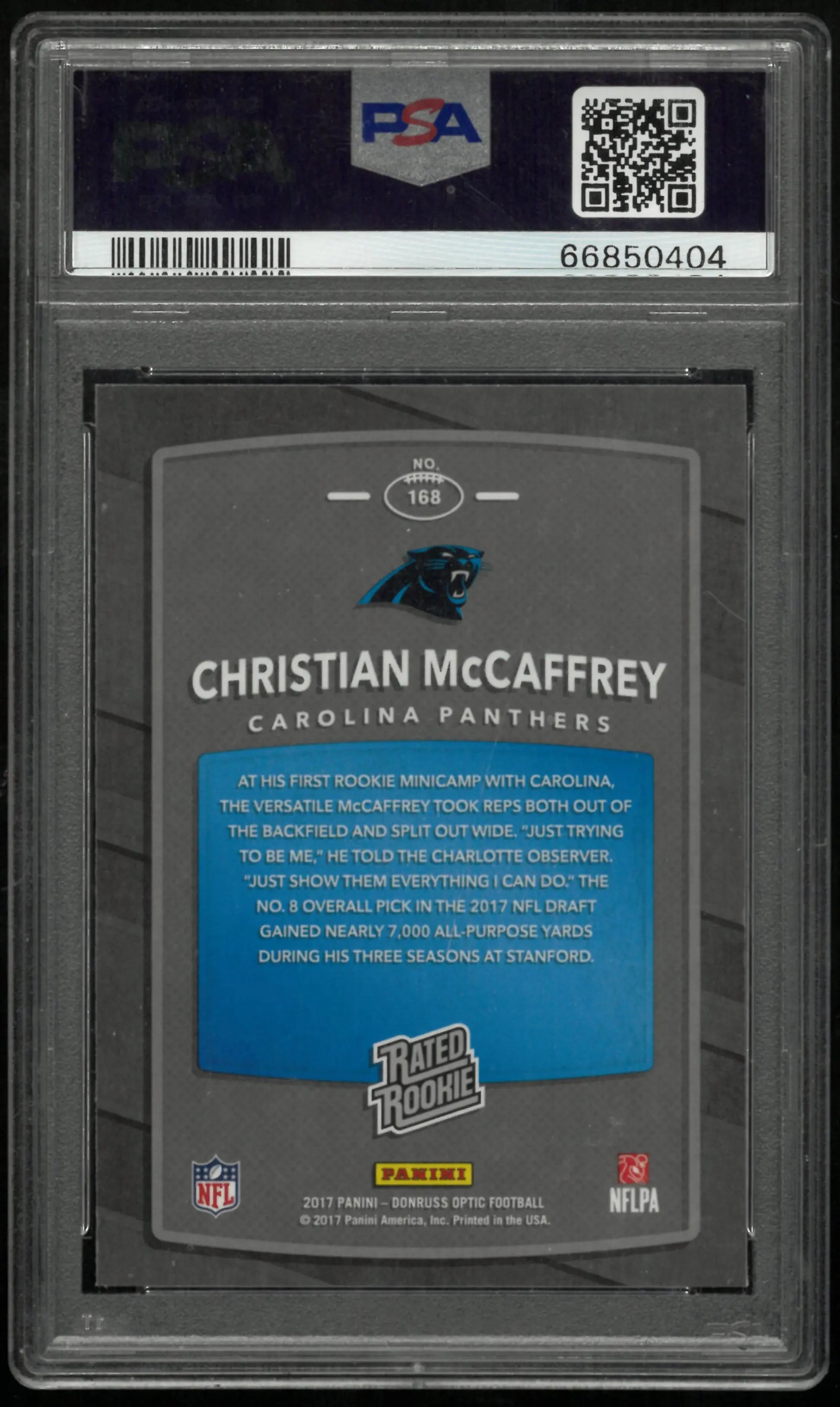 2017 Panini Donruss Optic Christian McCaffrey #168 PSA 10 Rated Rookie RC 