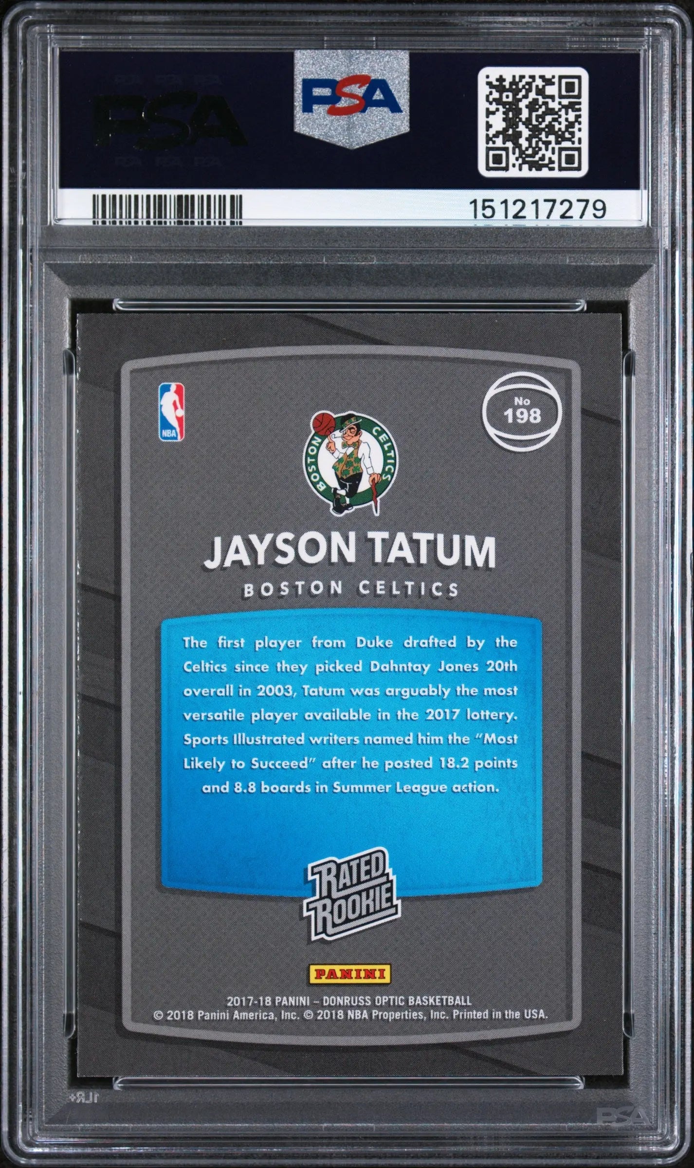 2017 Panini Donruss Optic Rated Rookie Jayson Tatum Red Yellow RC PSA 9 
