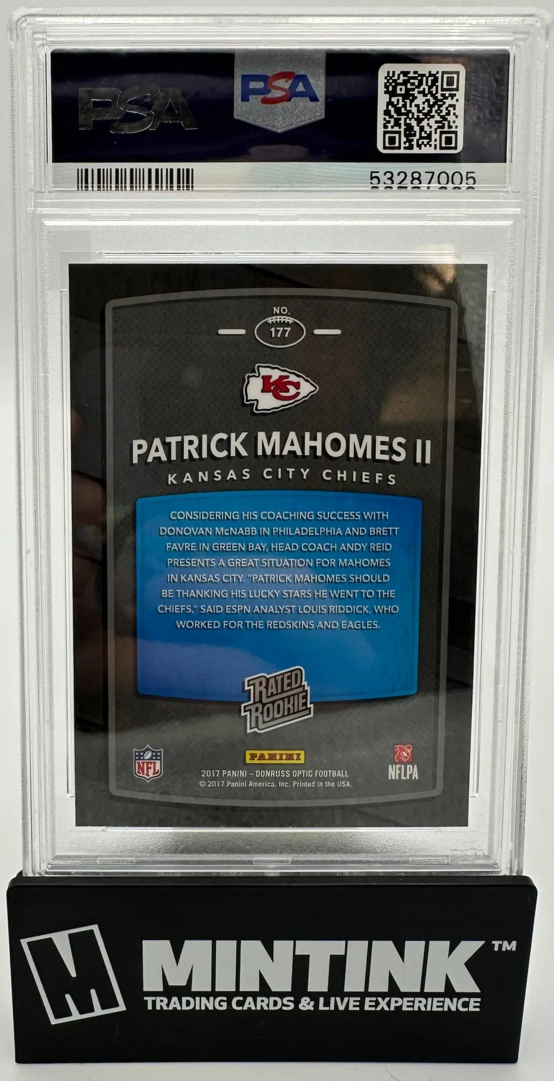 2017 Panini Donruss Optic Rated Rookie Patrick Mahomes II RC PSA 10 