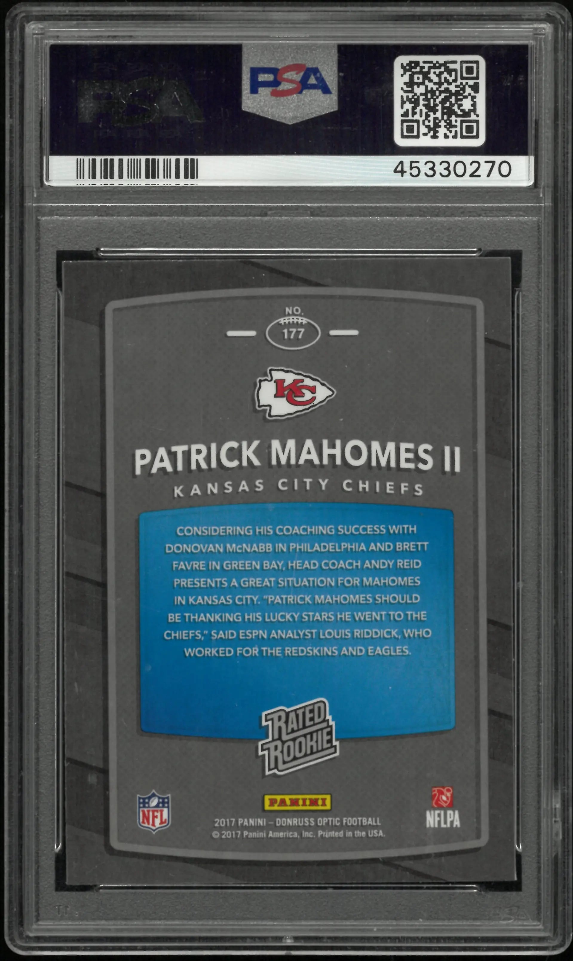 2017 Panini Donruss Optic Rated Rookie Patrick Mahomes II RC PSA 9 