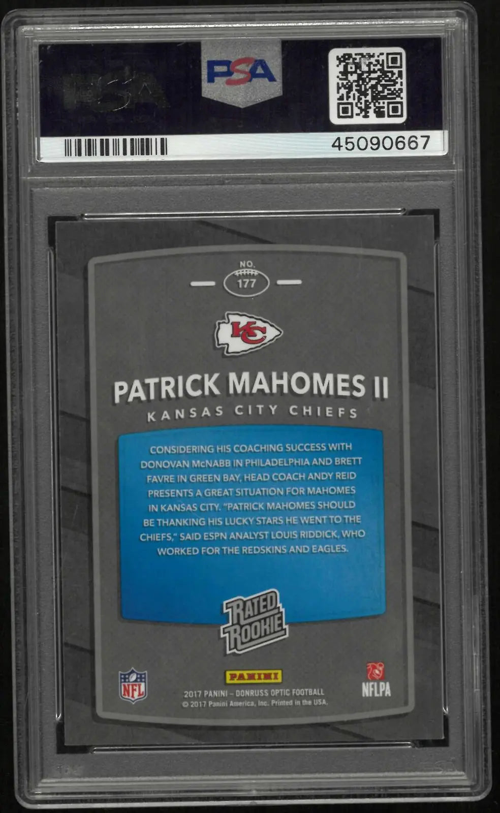 2017 Panini Donruss Optic Rated Rookie Patrick Mahomes II RC PSA 9 