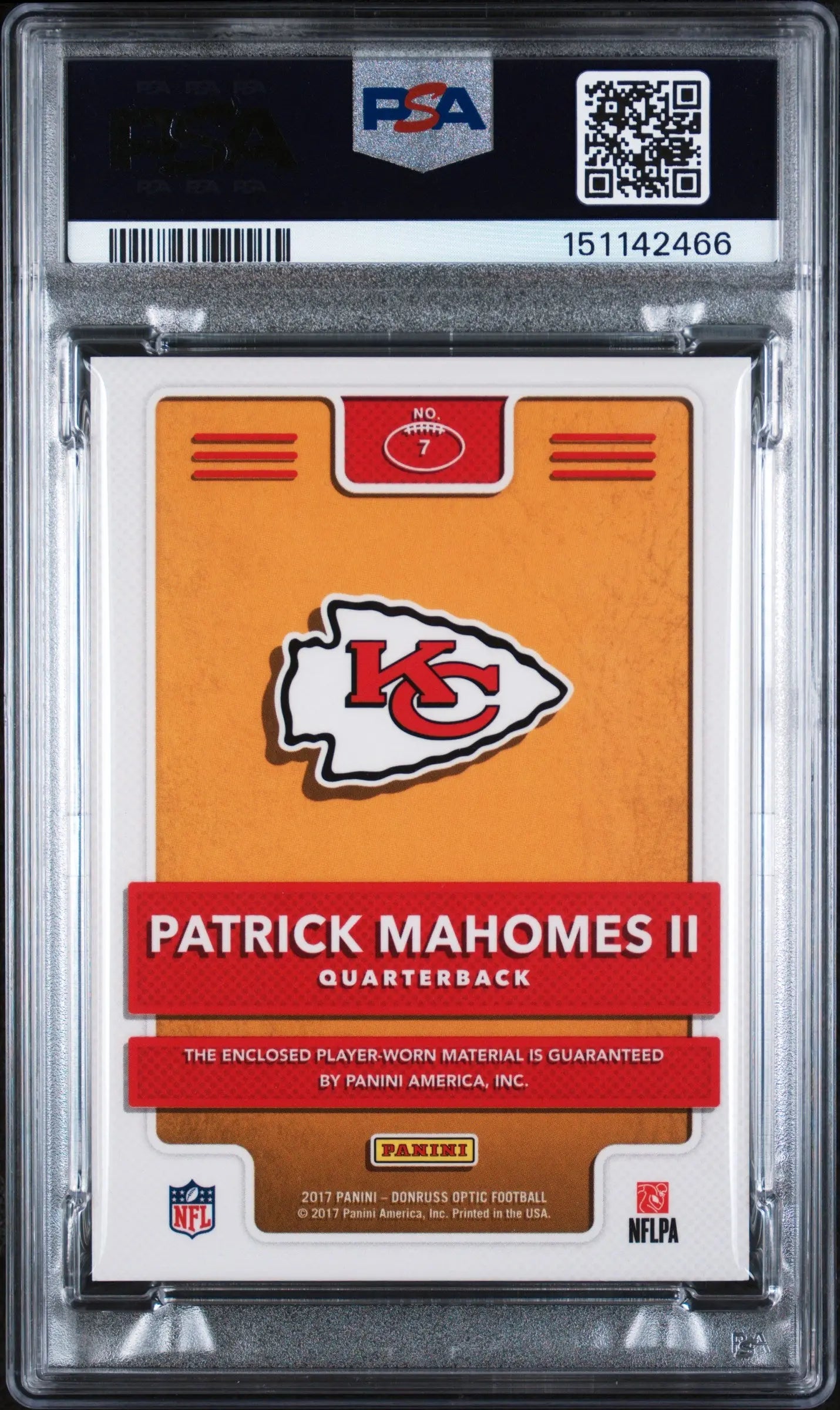 2017 Panini Donruss Optic Rookie Phenom Jersey Patch Patrick Mahomes II RC PSA 9 