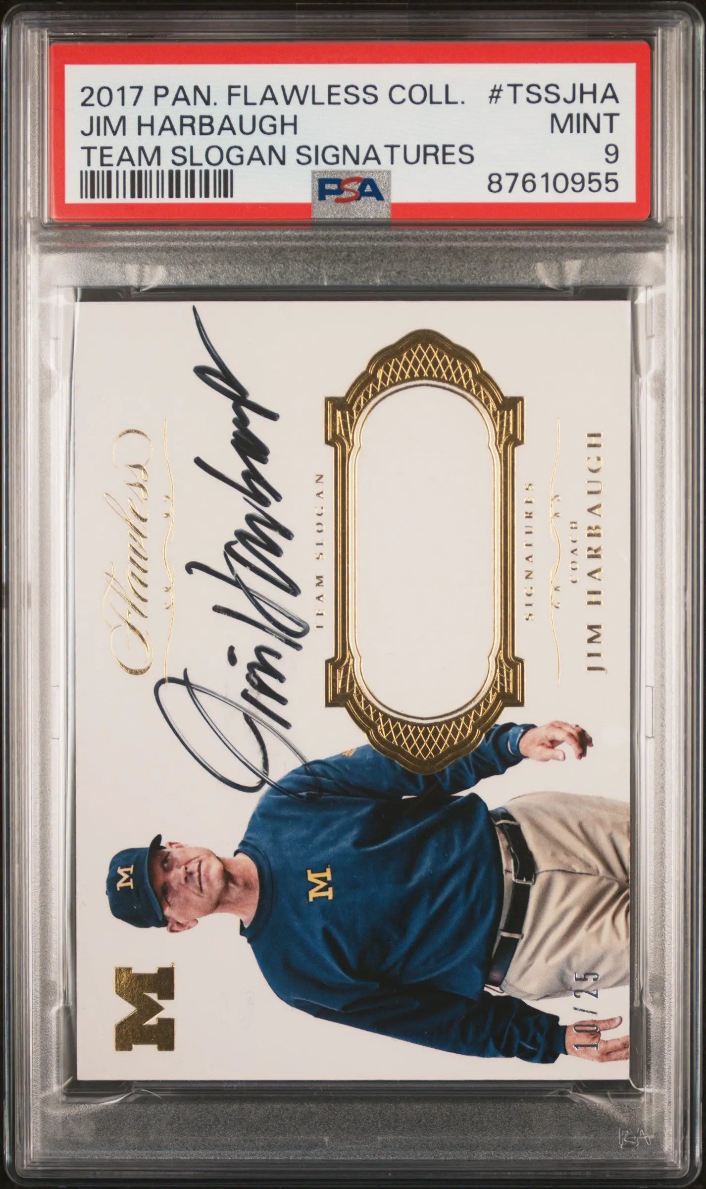 2017 Panini Flawless Collegiate Team Slogan Signatures Jim Harbaugh Auto/25 PSA9 