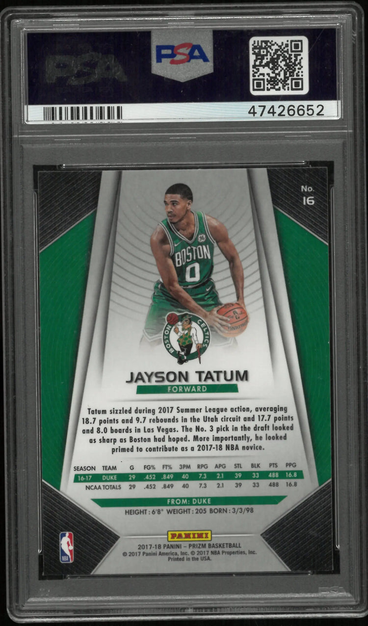 2017 Panini Prizm Basketball Jayson Tatum RC Rookie #16 PSA 10 