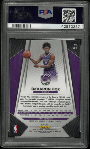 2017 Panini Prizm De'aaron Fox RC Rookie Silver Prizm PSA 10 