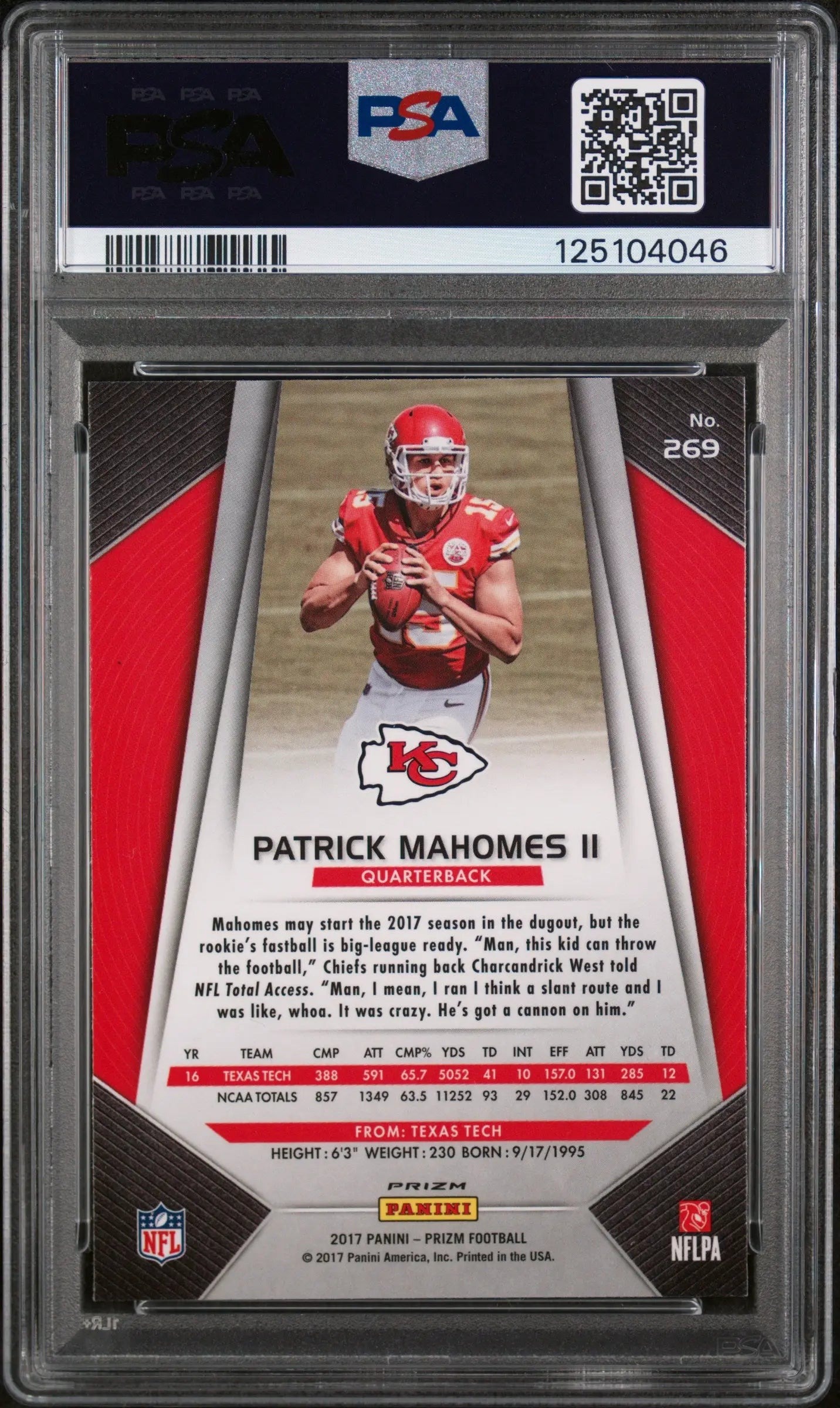 2017 Panini Prizm Football Patrick Mahomes II RC Rookie Silver Prizm #269 PSA 9 