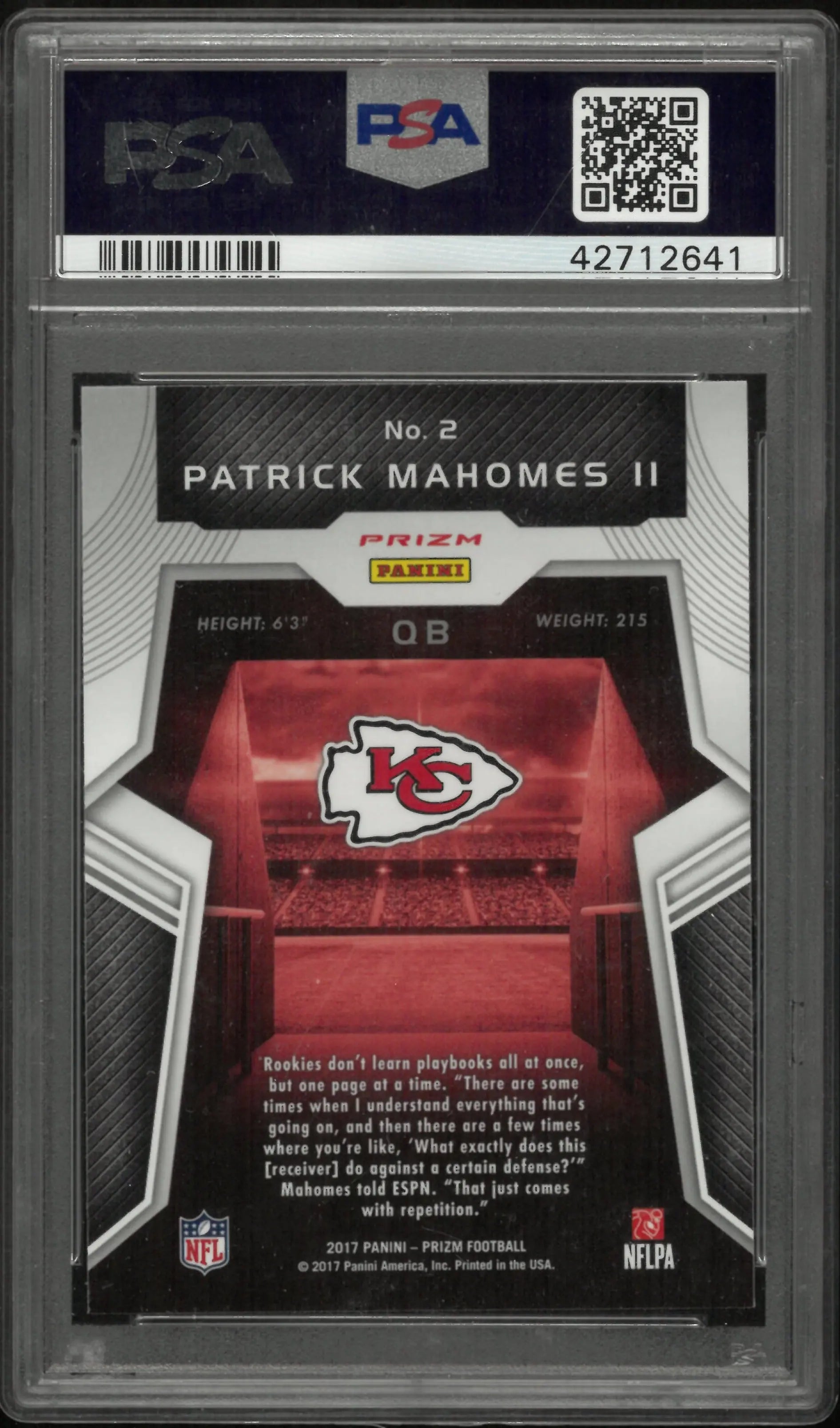 2017 Panini Prizm Football RC Rookie Introductions Patrick Mahomes II #2 PSA 10 
