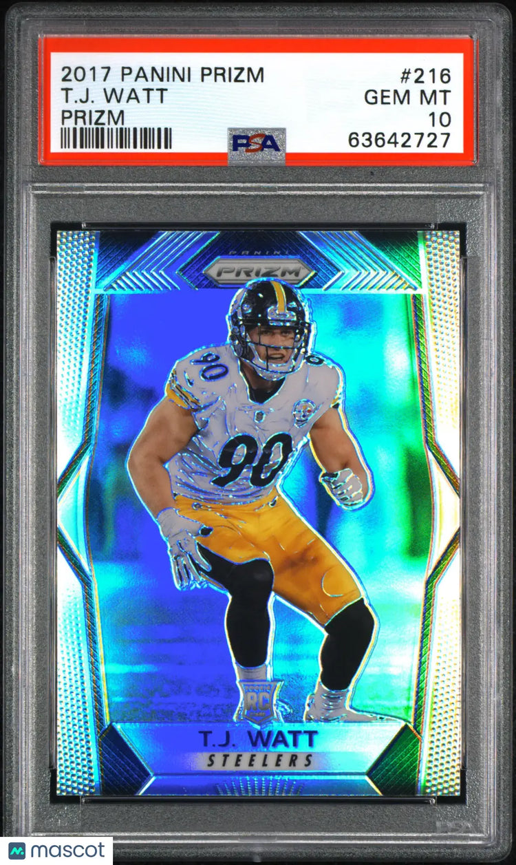 2017 Panini Prizm Football T. J. Watt RC Rookie Silver Prizm #216 PSA 10 