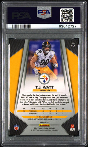 2017 Panini Prizm Football T. J. Watt RC Rookie Silver Prizm #216 PSA 10 