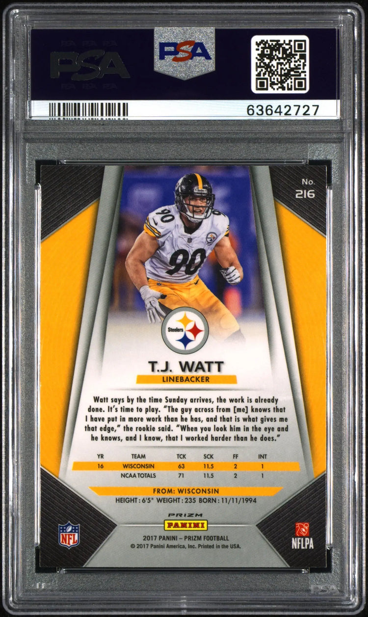2017 Panini Prizm Football T. J. Watt RC Rookie Silver Prizm #216 PSA 10 