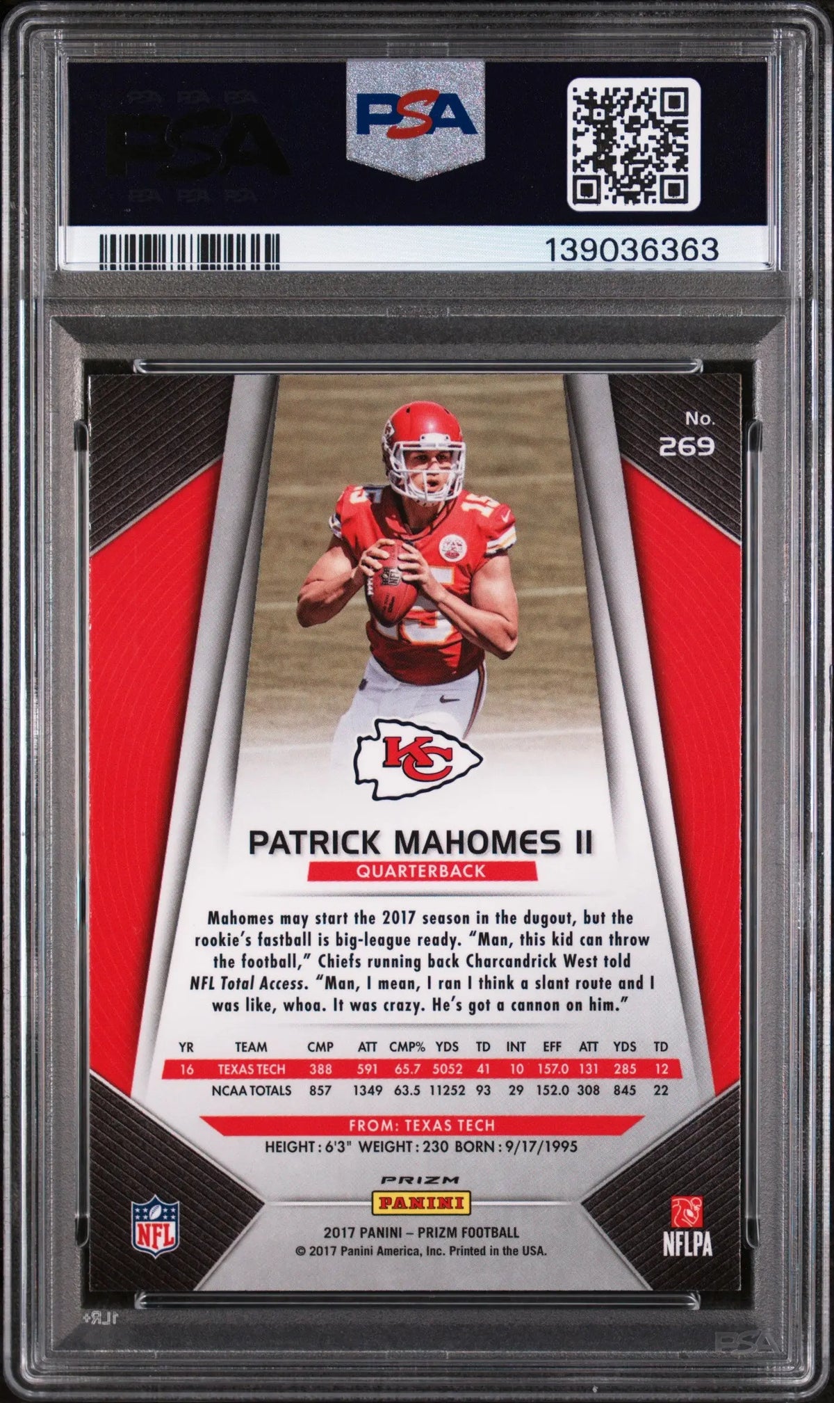 2017 Panini Prizm Patrick Mahomes II Prizm PSA 8 