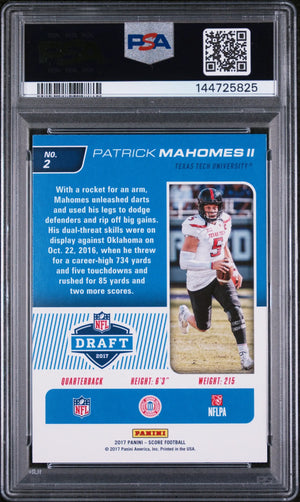 2017 Panini Score NFL Draft Rookie Patrick Mahomes II RC PSA 9 