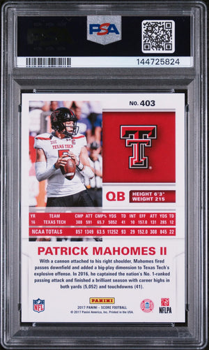 2017 Panini Score Rookie Patrick Mahomes II RC PSA 9 