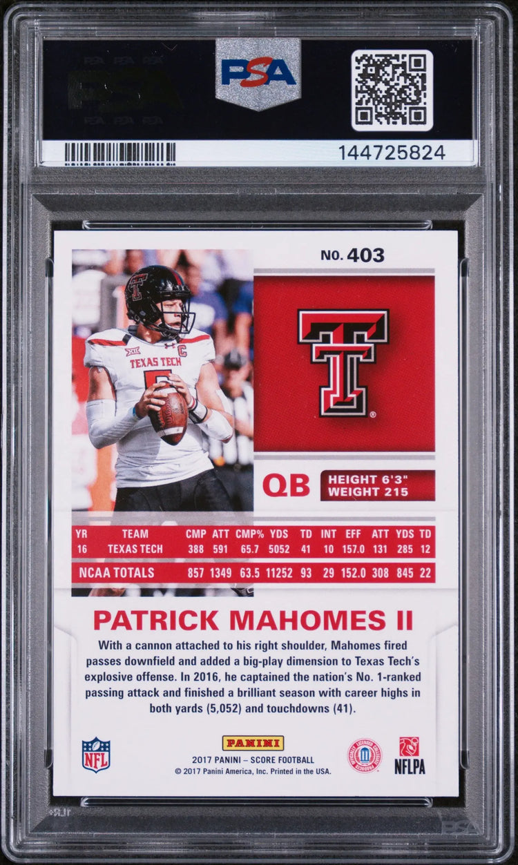 2017 Panini Score Rookie Patrick Mahomes II RC PSA 9 