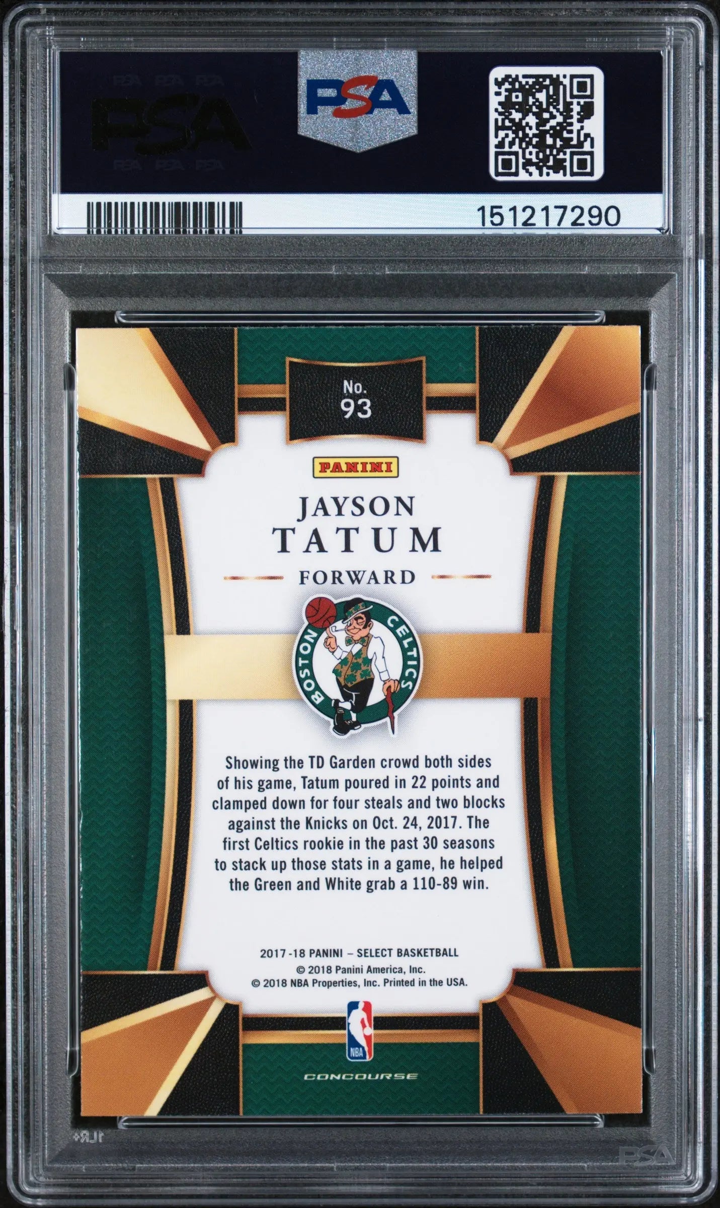 2017 Panini Select Rookie Jayson Tatum RC PSA 9 
