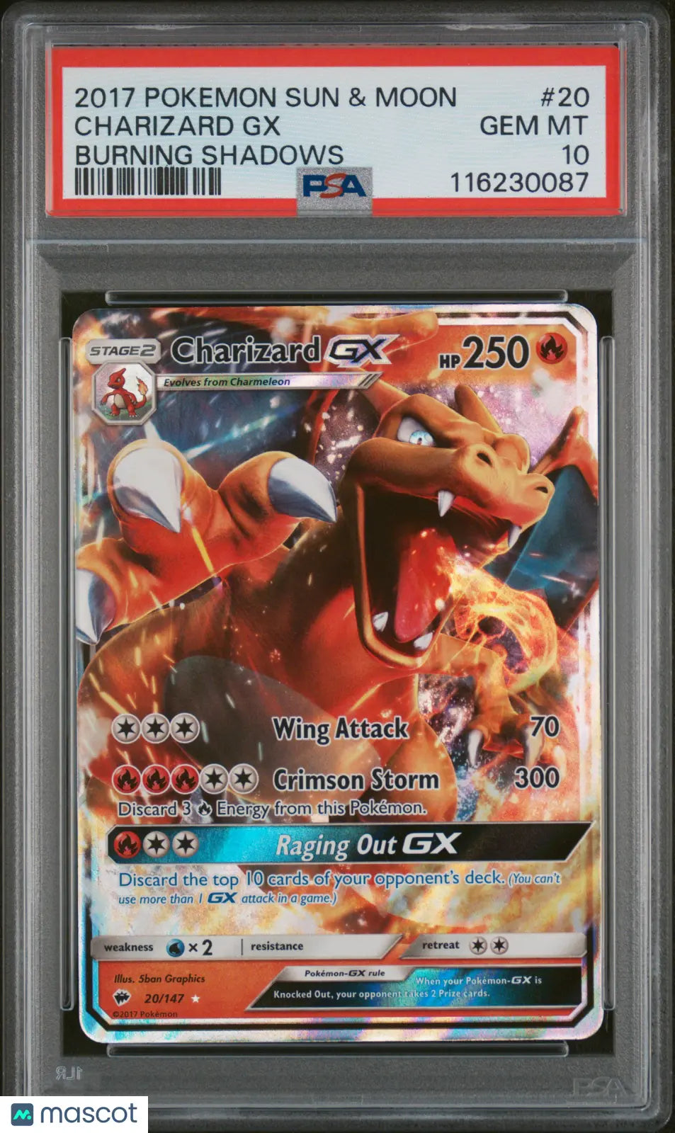 2017 Pokemon Burning Shadows Ultra Rare Charizard GX 20/147 PSA 10 