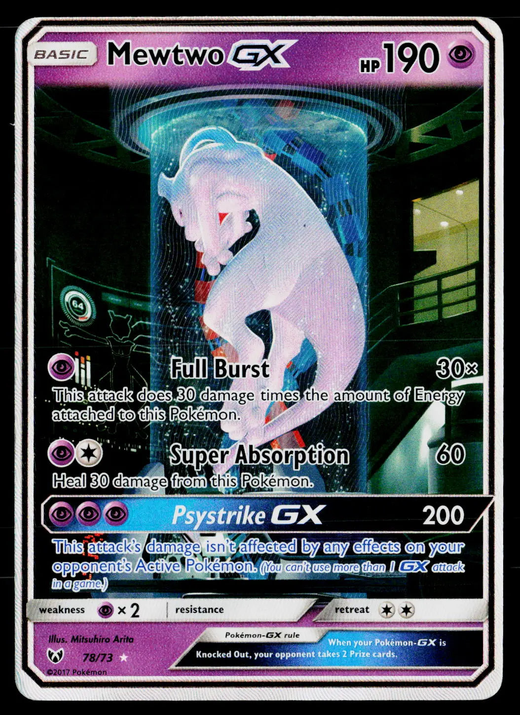 2017 Pokemon Shining Legends Mewtwo GX Secret Shining Shiny Holo Rare 78 