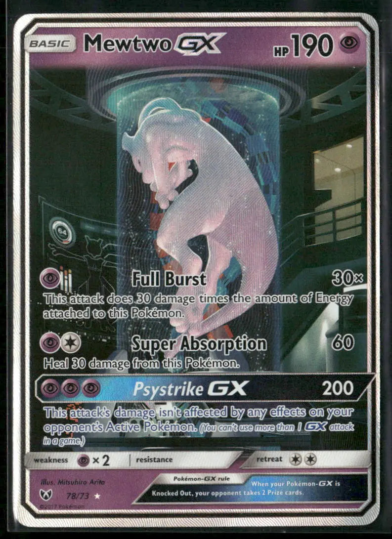 2017 Pokemon Shining Legends Shiny Holo Rare Mewtwo GX 78/73 