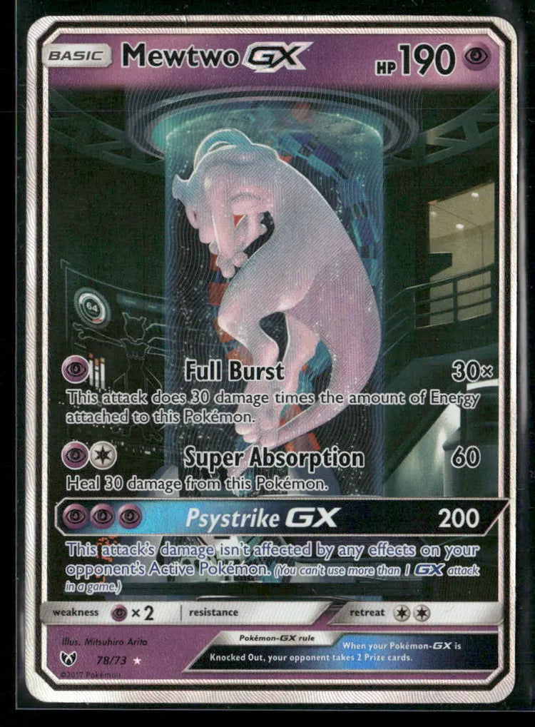 2017 Pokemon Shining Legends Shiny Holo Rare Mewtwo GX 78/73 LP 2017 Pokemon Shining Legends Shiny Holo Rare Mewtwo GX 78/73 LP