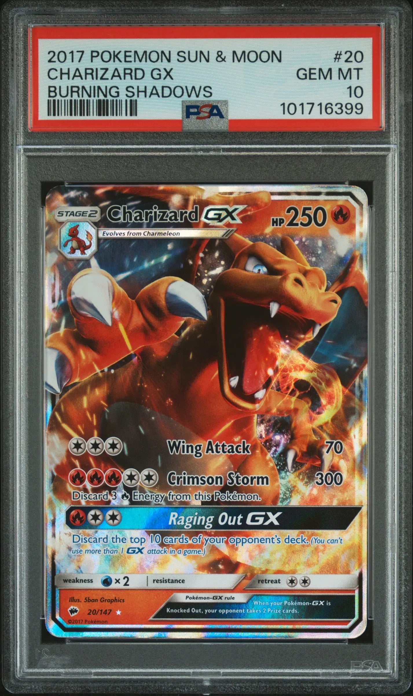 2017 Pokemon Sun & Moon Burning Shadows Charizard GX 20/147 PSA 10 