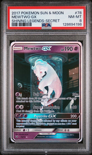 2017 Pokemon Sun & Moon Shining Legends Mewtwo GX Secret 78/73 PSA 8 