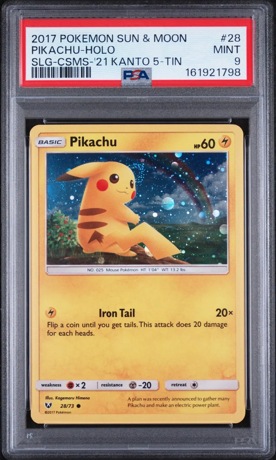 2017 Pokemon Sun & Moon Shining Legends Pikachu Cosmos Holofoil 28/73 PSA 9 