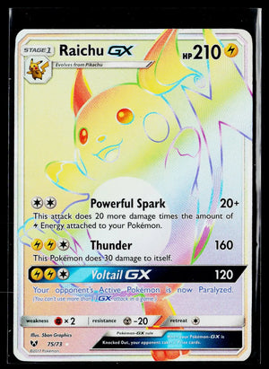2017 Pokemon Sun & Moon Shining Legends Raichu GX Rainbow Secret Rare 75/73 LP 