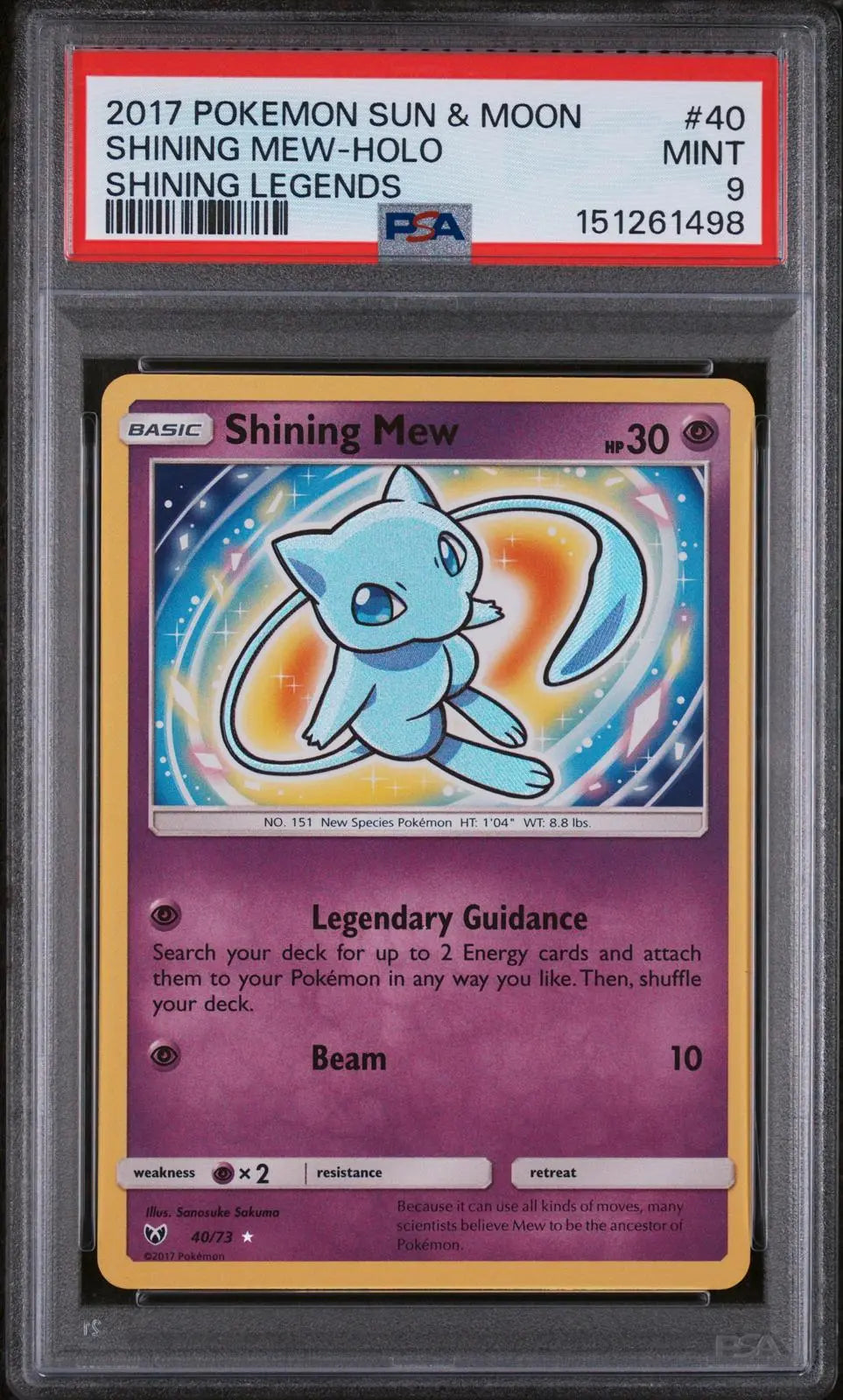2017 Pokemon Sun & Moon Shining Legends Shining Mew Rare Holo 40/73 PSA 9 