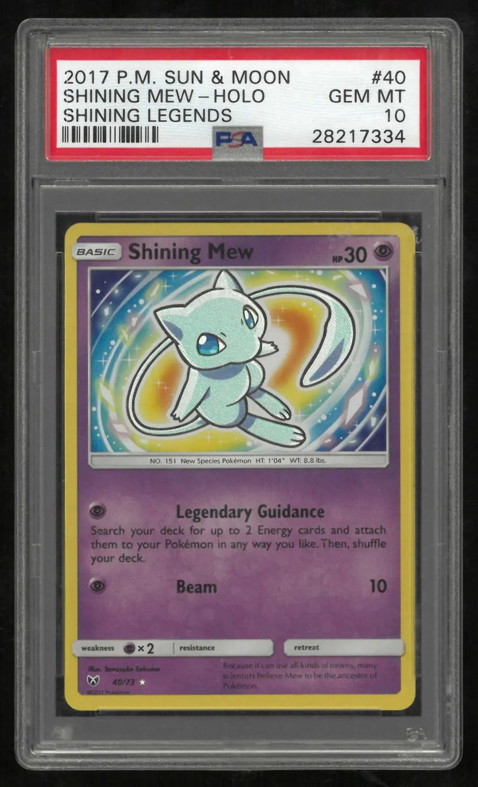 2017 Pokemon Sun & Moon Shining Legends Shining Mew Shiny Holo Rare 40/73 PSA 10 