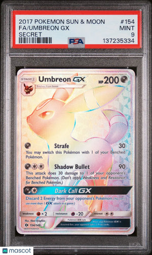 2017 Pokemon Sun & Moon Umbreon GX Fa Secret PSA 9 154/149 
