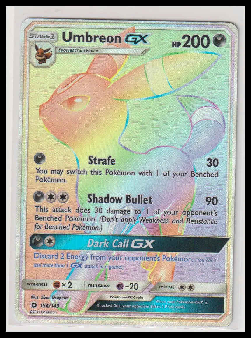 2017 Pokemon Sun & Moon Umbreon GX Rainbow 154/149 
