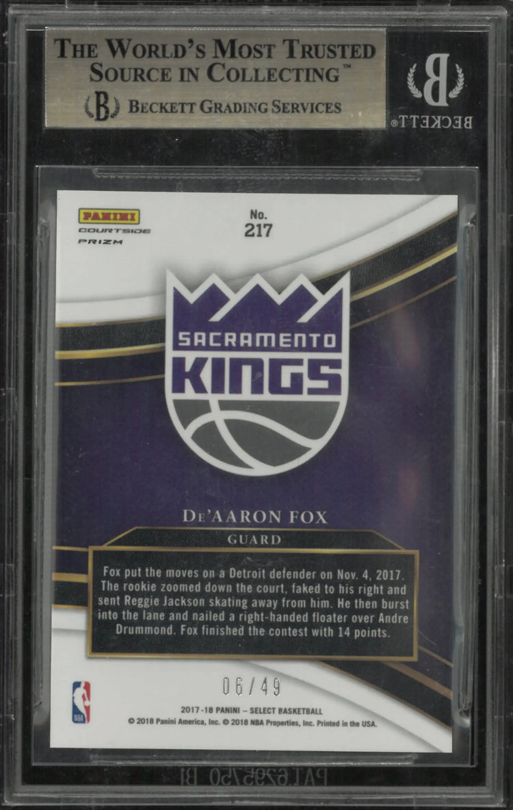 2017 Select Prizms Copper De'Aaron Fox #217 BGS 9.5 