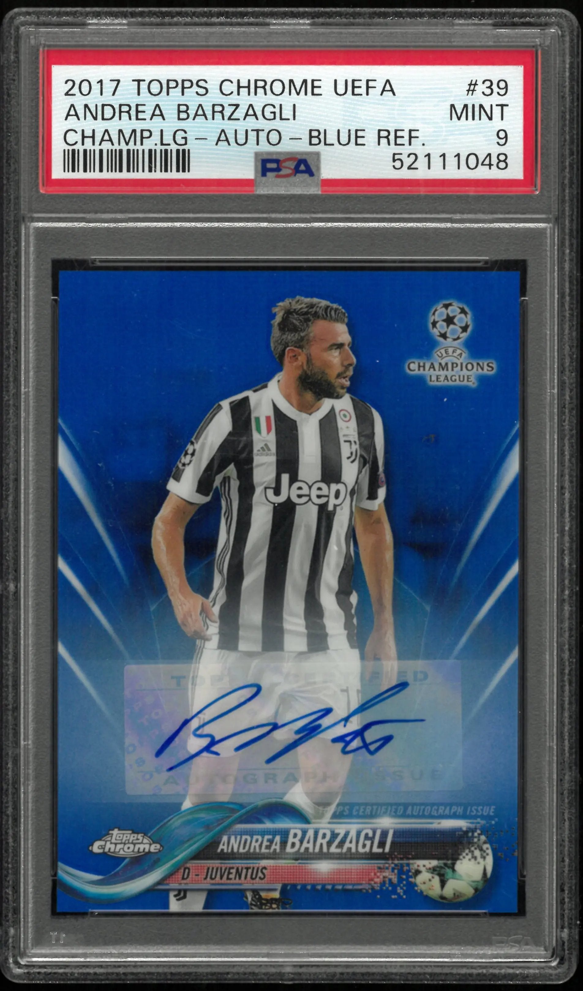 2017 Topps Chrome UEFA CL Andrea Barzagli Blue Refractor Auto PSA 9 /150 
