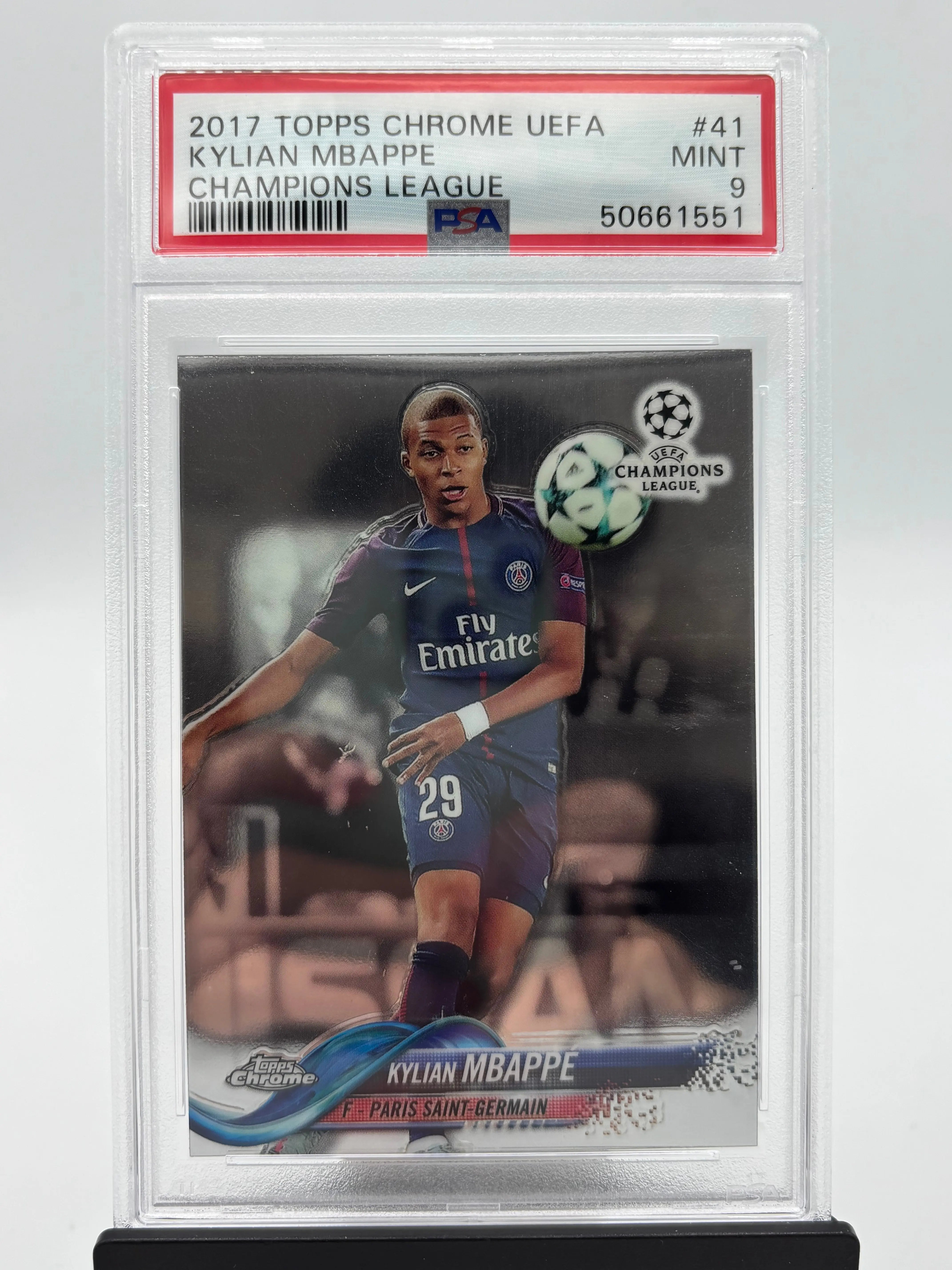 2017 Topps Chrome UEFA Champions League Kylian Mbappe PSA 9 