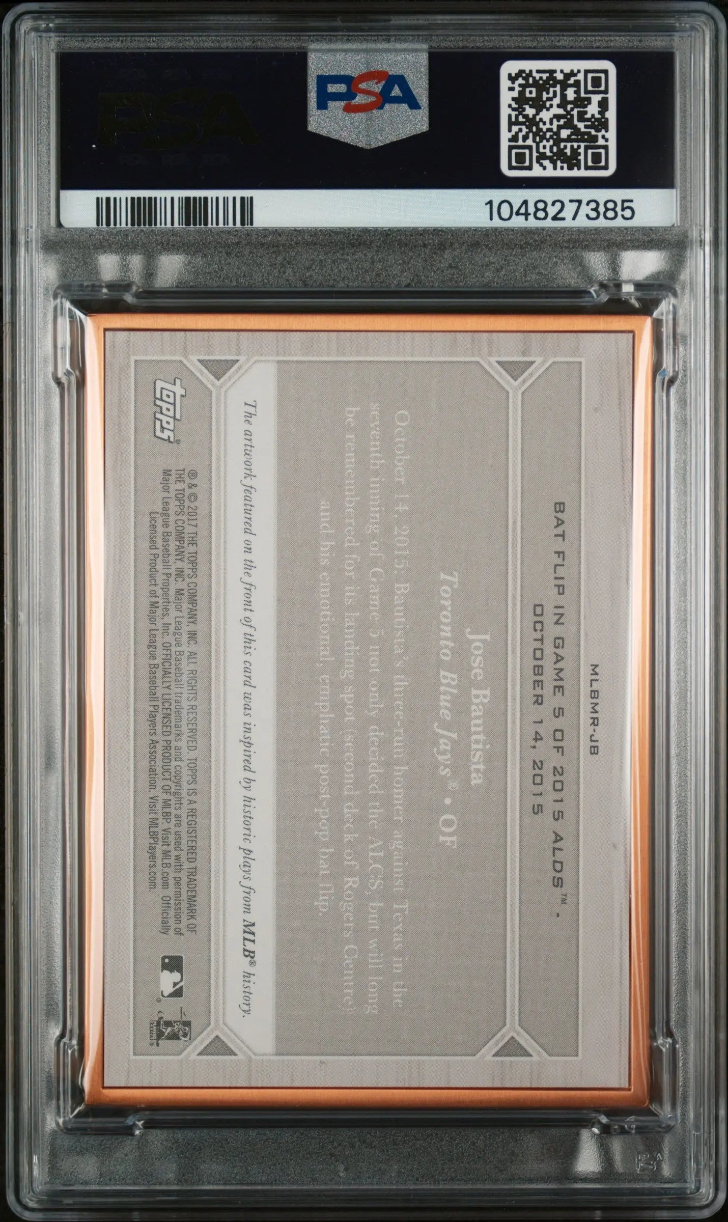 2017 Topps Transcendent Mlb Moments Sketch Repro Jose Bautista /87 PSA 10 