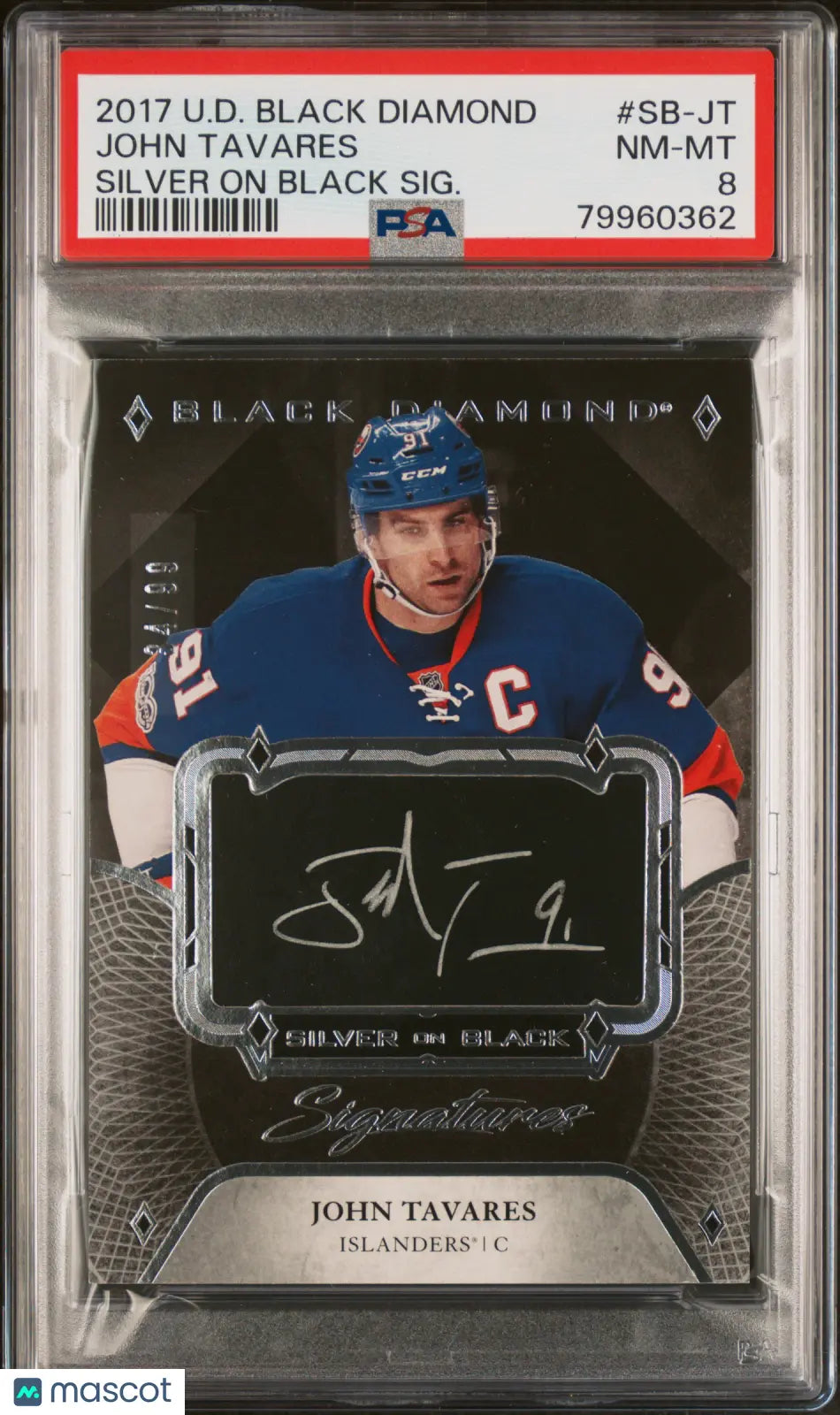 2017 UD Black Diamond Silver On Black Signatures John Tavares Autograph /99 PSA8 