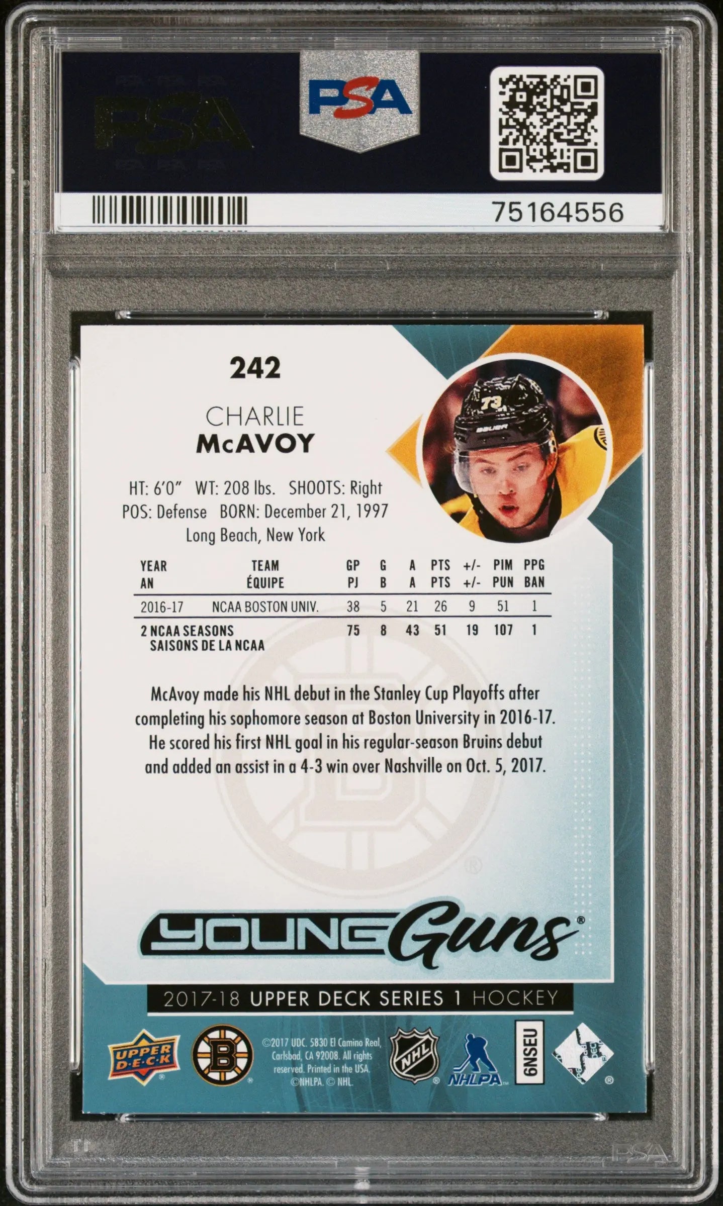 2017 Upper Deck Charlie Mcavoy Young Guns RC Rookie #242 PSA 9 
