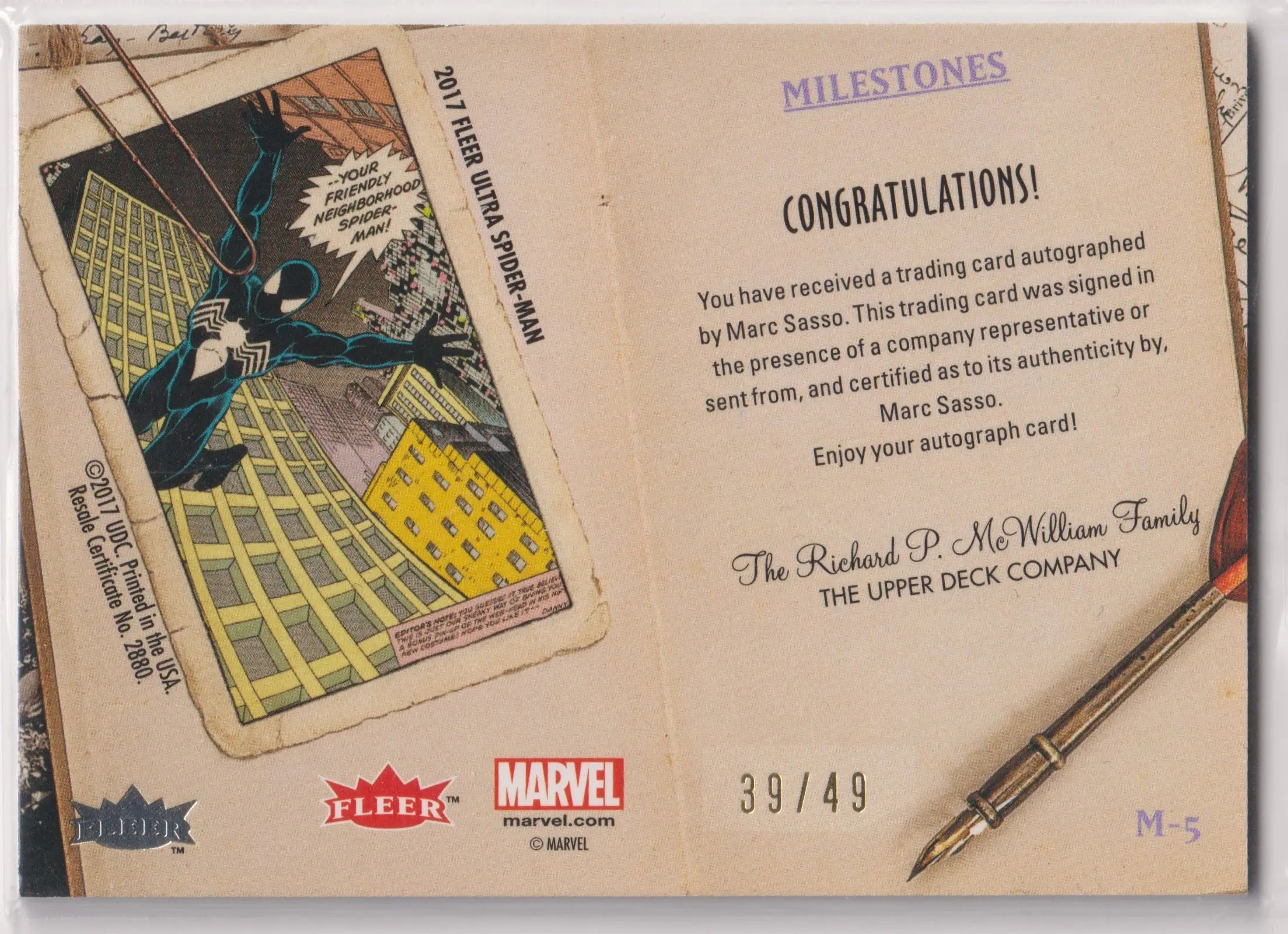 2017 Upper Deck Fleer Ultra Marvel Autograph Symbiote Milestones Auto /49 