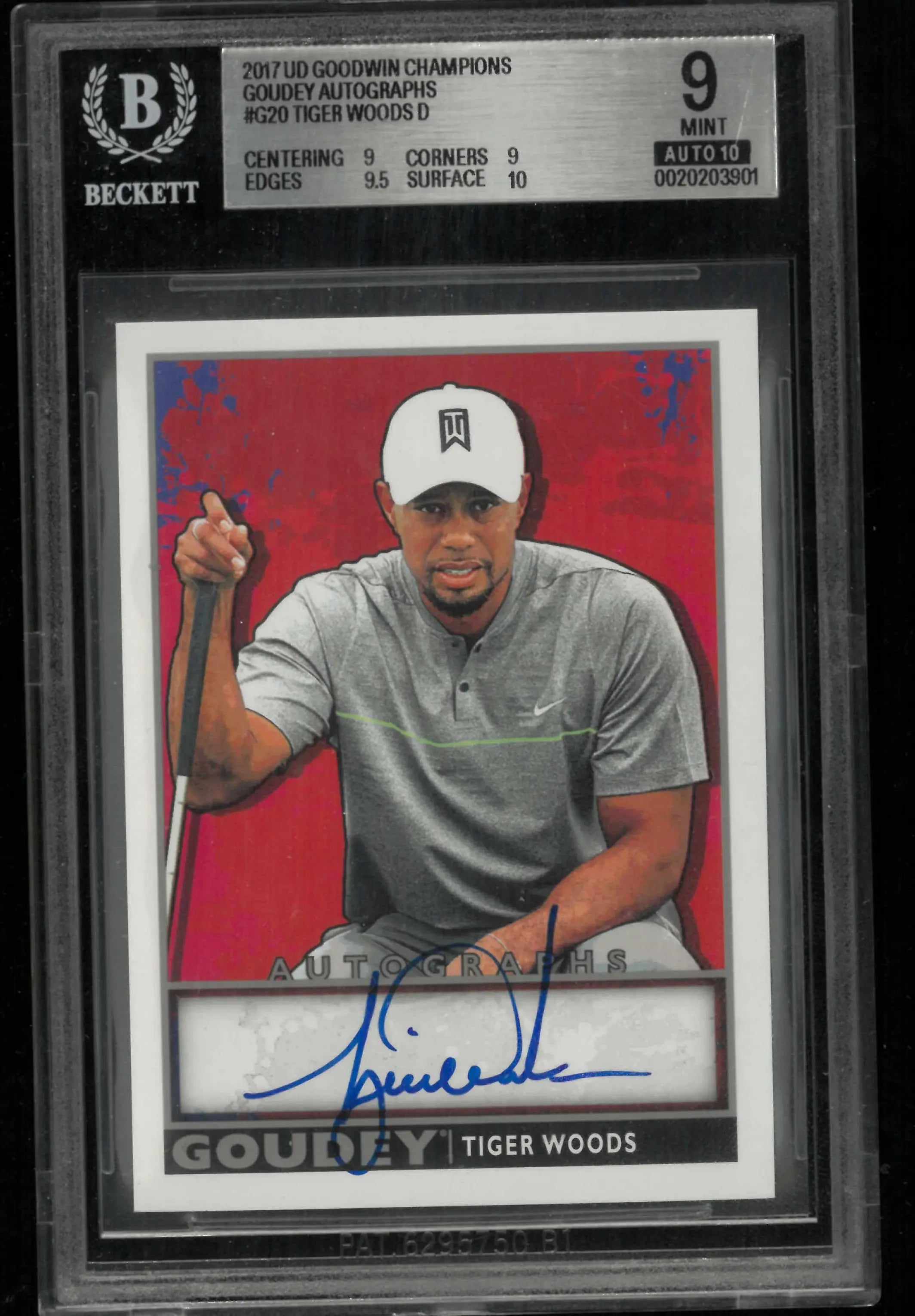 2017 Upper Deck Goodwin Champions Goudey Autographs Tiger Woods Auto BGS 9.0 