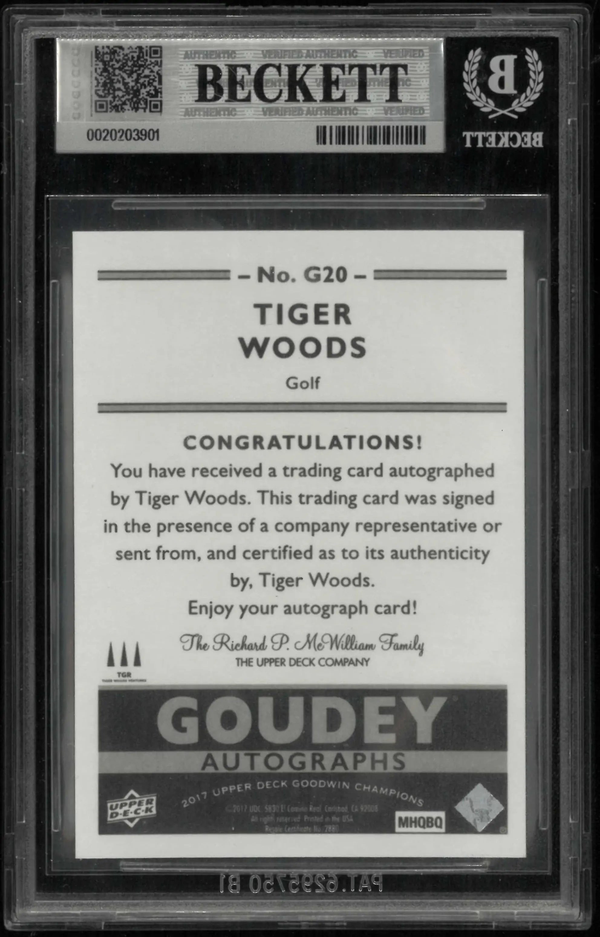 2017 Upper Deck Goodwin Champions Goudey Autographs Tiger Woods Auto BGS 9.0 