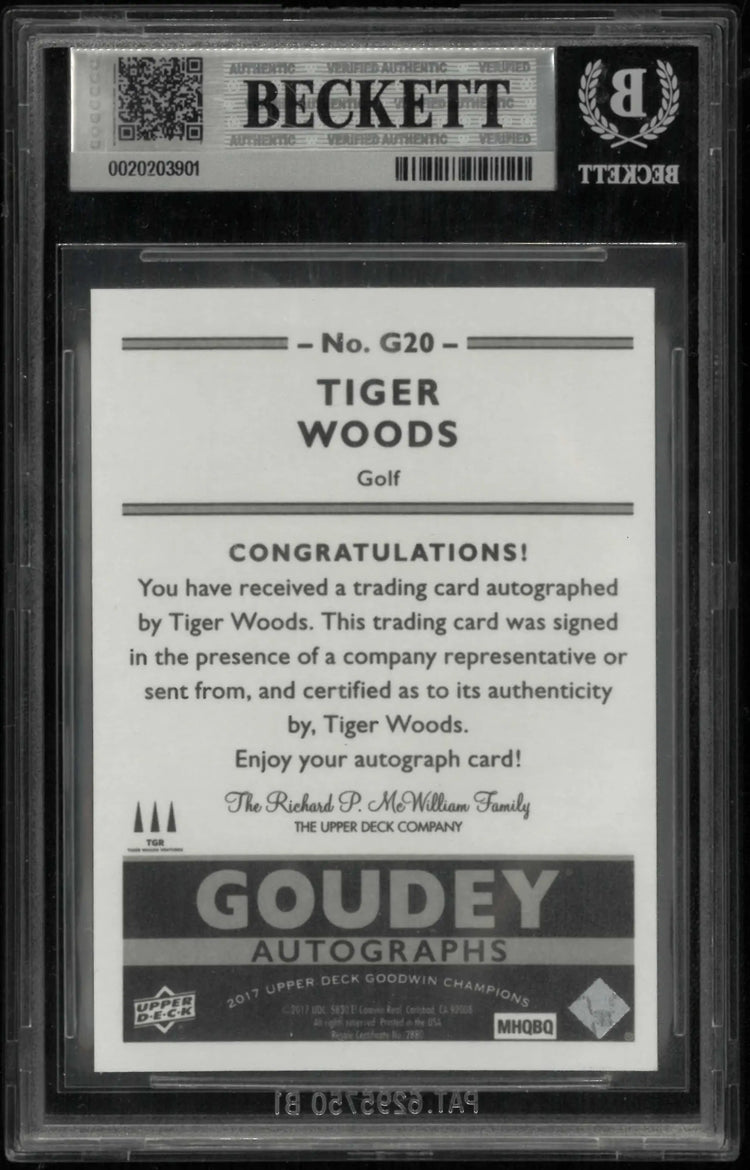 2017 Upper Deck Goodwin Champions Goudey Autographs Tiger Woods Auto BGS 9.0 