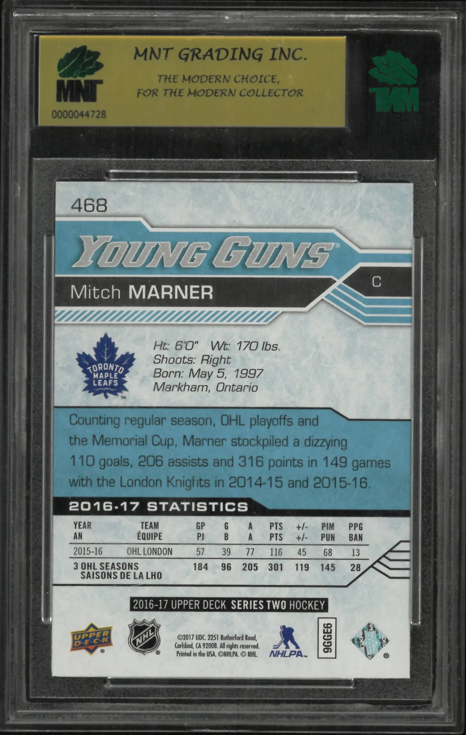 2017 Upper Deck National Hockey Card Day Mitch Marner #468 MNT 9.5 