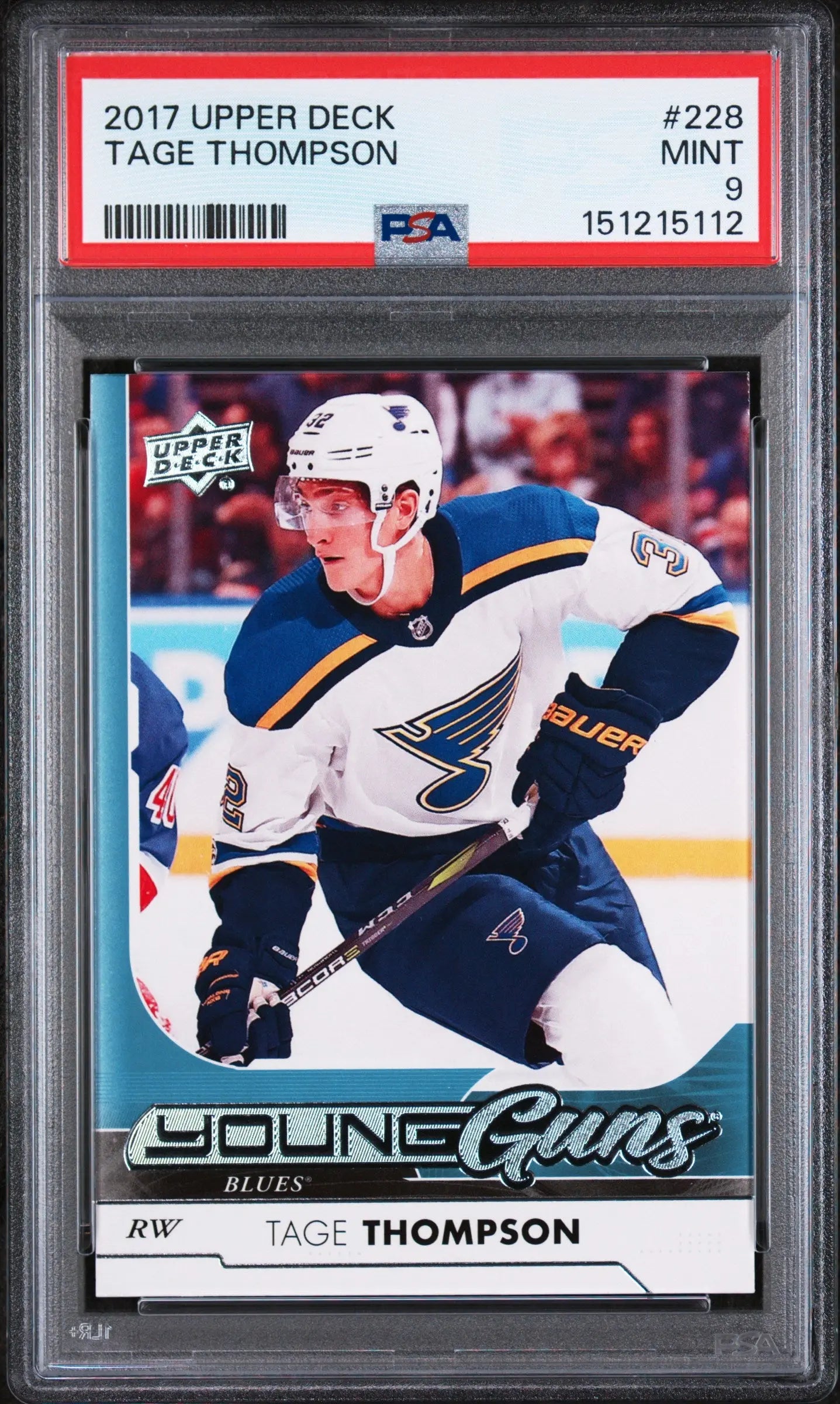 2017 Upper Deck Series 1 Young Guns Rookie Tage Thompson RC PSA 9 