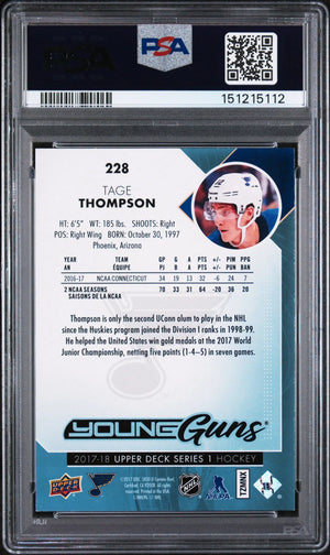 2017 Upper Deck Series 1 Young Guns Rookie Tage Thompson RC PSA 9 