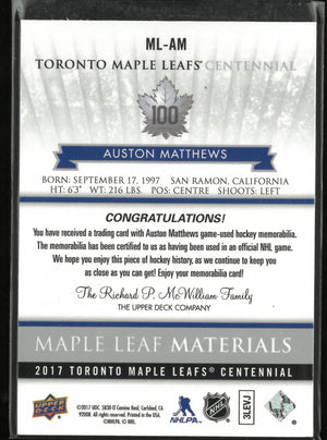 2017 Upper Deck Toronto Maple Leafs Centennial Rookie Materials Auston Matthews 