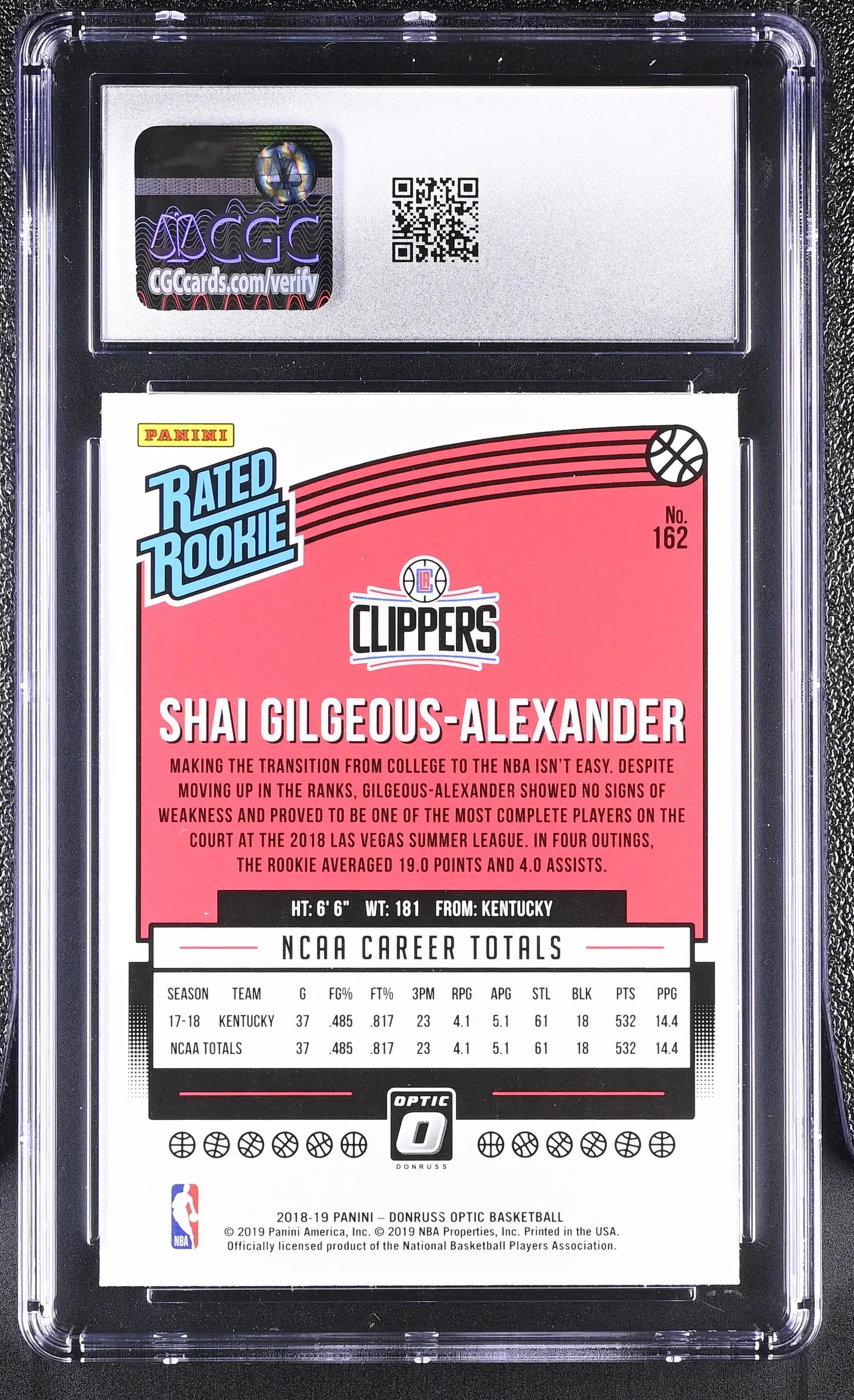 2018-19 Donruss Optic Rated Rookie Shai Gilgeous-Alexander RC CGC 9 